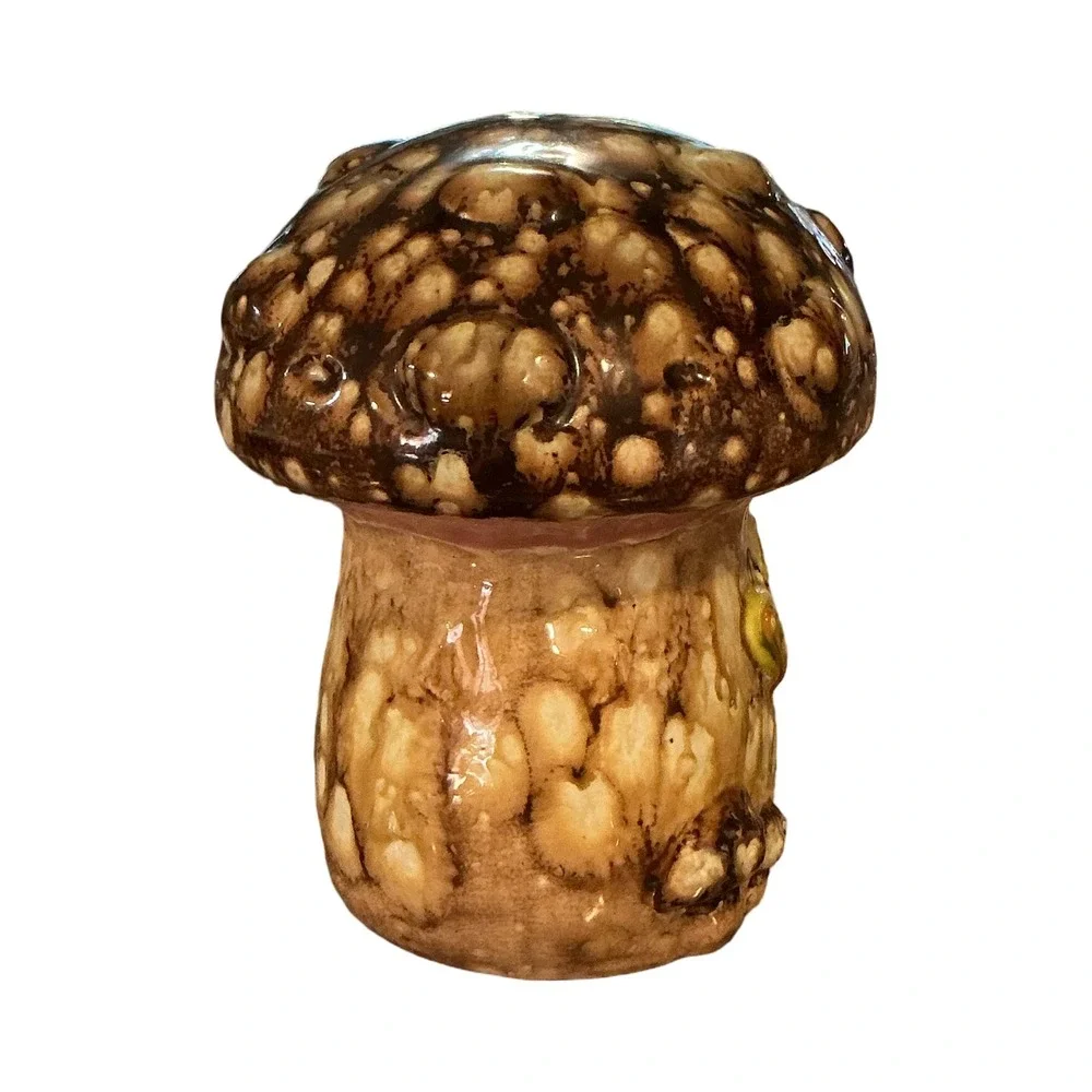 Vintage 1973 Ceramic Mushroom Butterfly Figurine Drip Glaze Brown 6 Inch CK 73